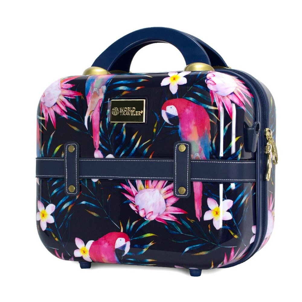 NEW - World Traveler Chariot Vintage Trunk Style Cosmetic Case - Parrot